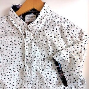 Sunrise Kingdom Floral Button Down Short Sleeve‎ Men’s Small Top White Navy